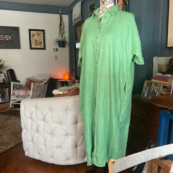 COS Oversized Button Down 100% Linen Shirt Dress Maxi Size XS - Picture 4 of 9